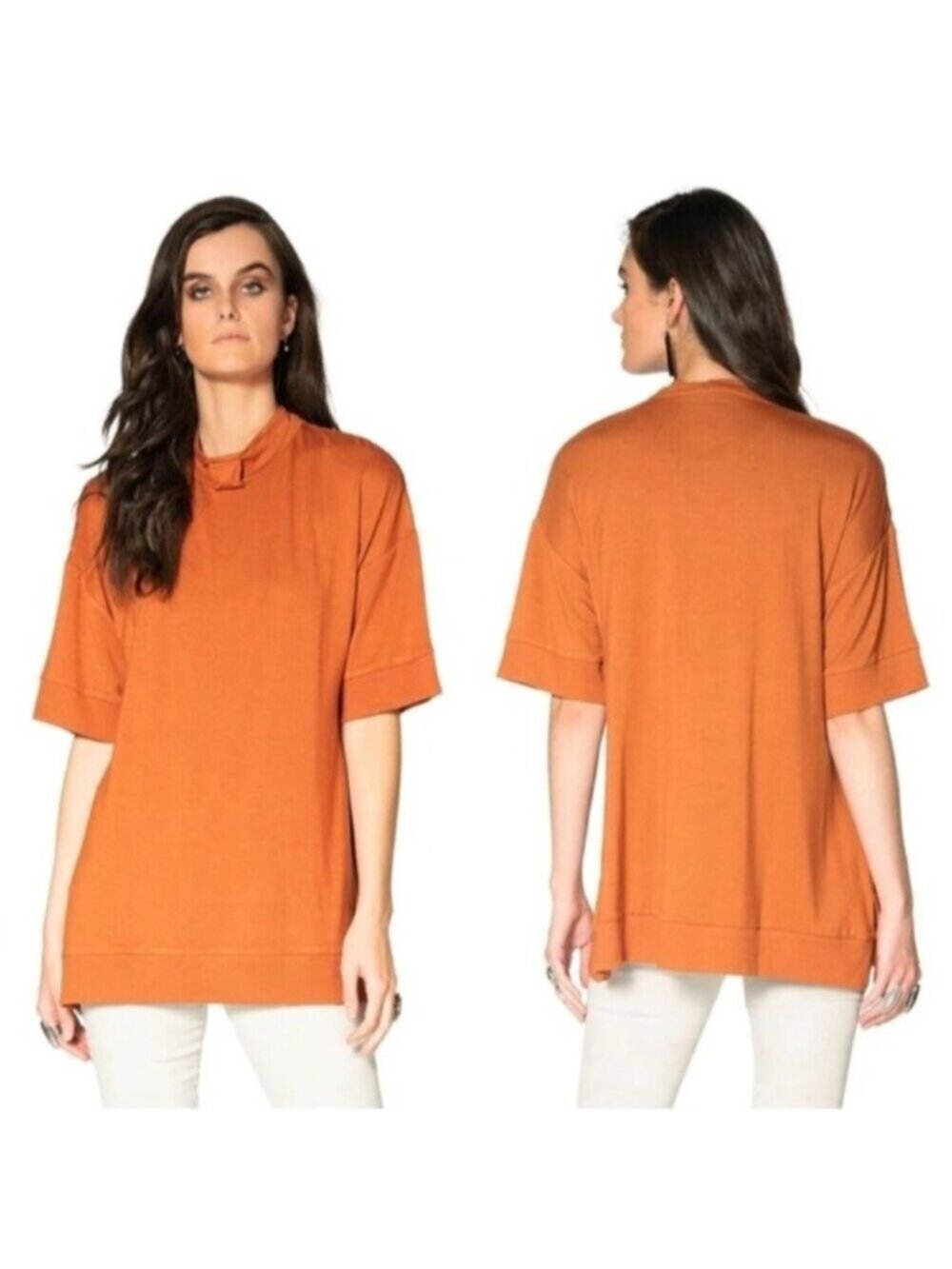 NWT Double D Ranch Women's Orange Short Sleeve Scarf Loop Tunic Top Size XL